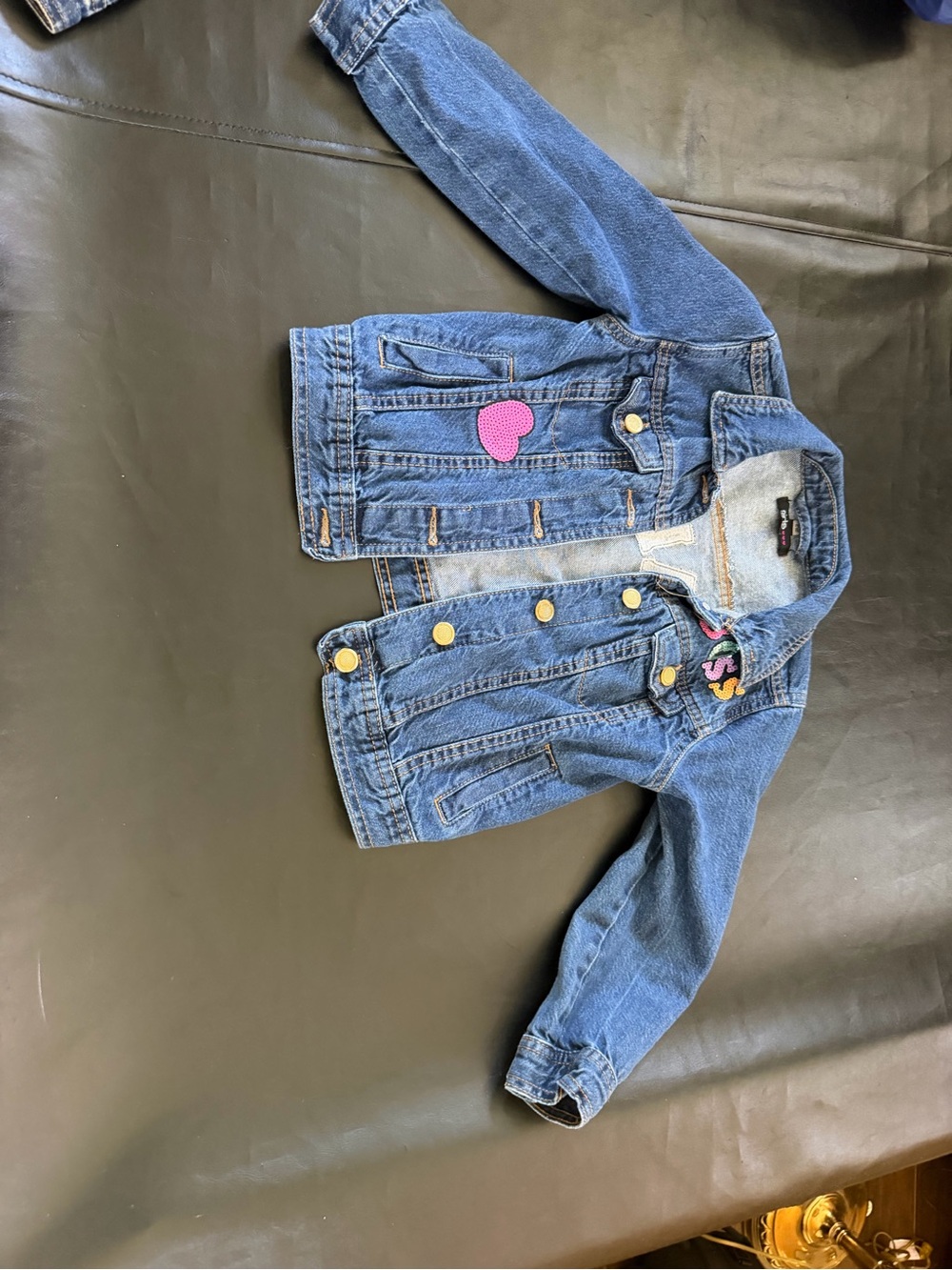 Girls' Denim Jacket with Pink Heart Patch - Kids